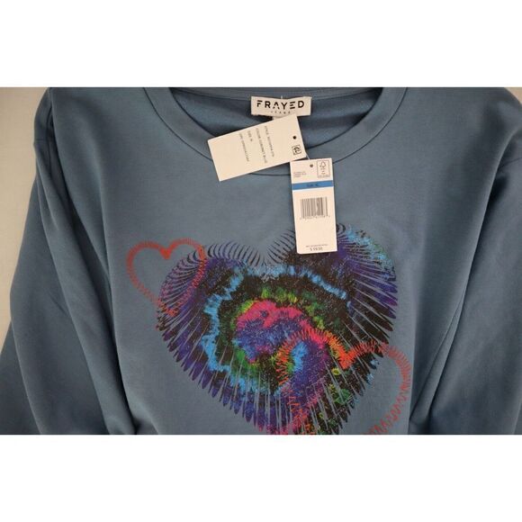 Frayed Jeans Women's Sz XL Coronet Blue Tie Dye Graphic Pullover Sweatshirt - Picture 7 of 11
